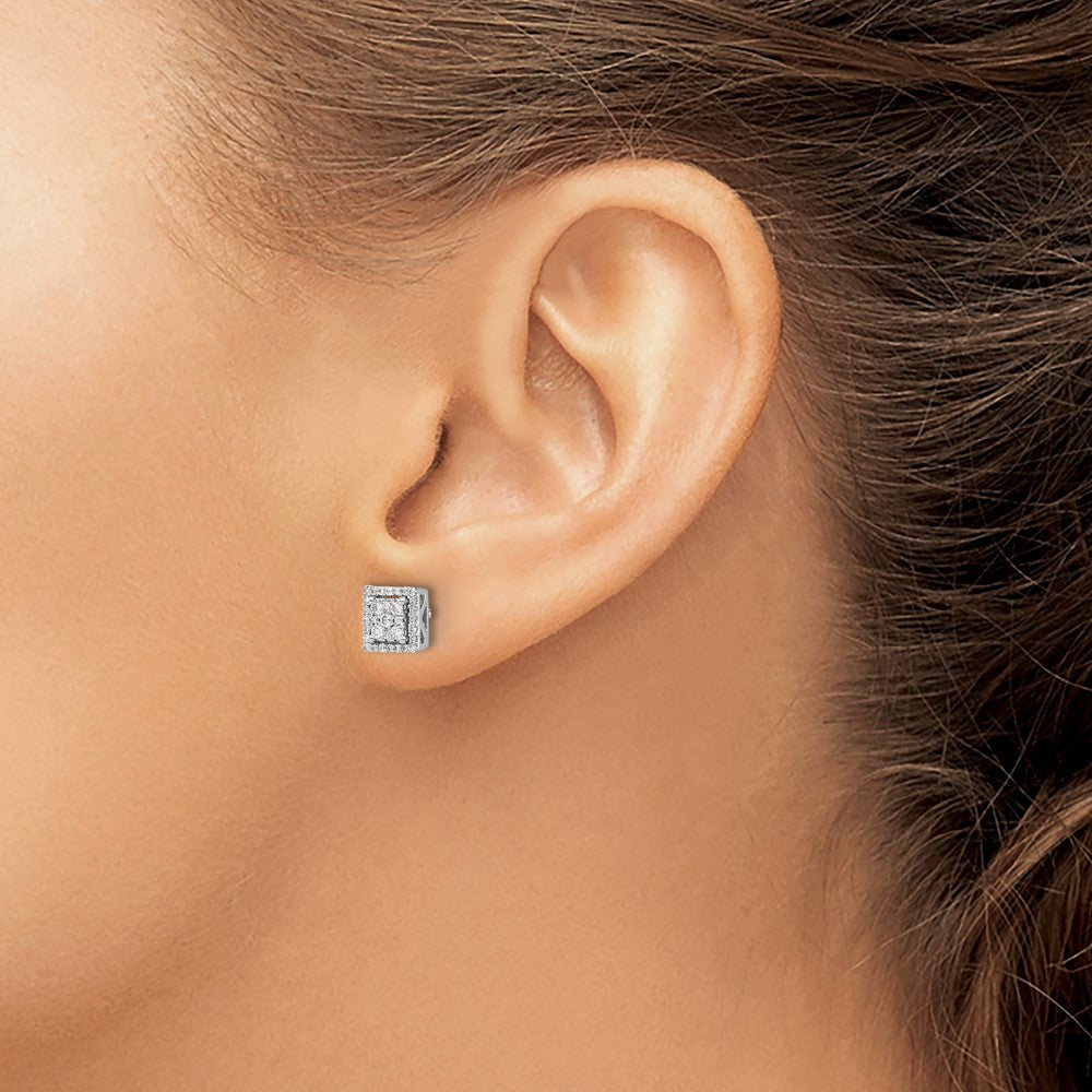 14K Weißgold Ohrstecker mit echten Diamanten, quadratisch, mit Schraubverschluss