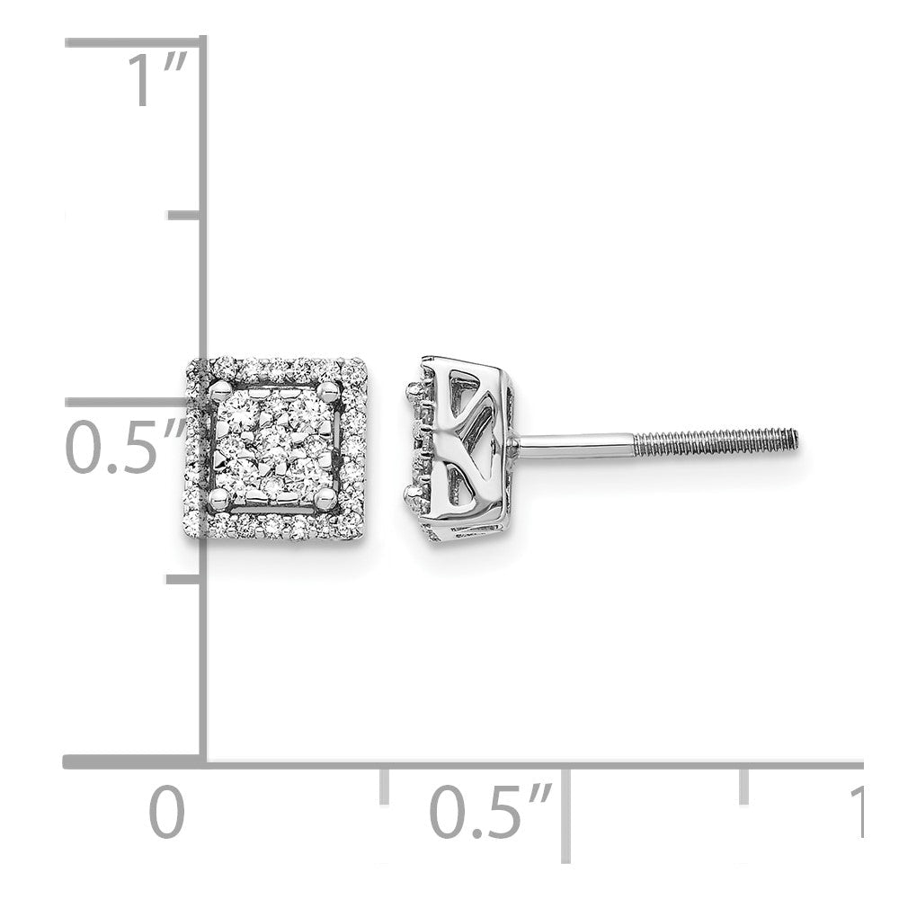 14K Weißgold Ohrstecker mit echten Diamanten, quadratisch, mit Schraubverschluss