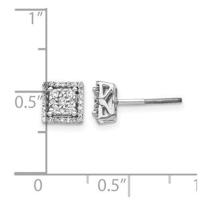 14K Weißgold Ohrstecker mit echten Diamanten, quadratisch, mit Schraubverschluss