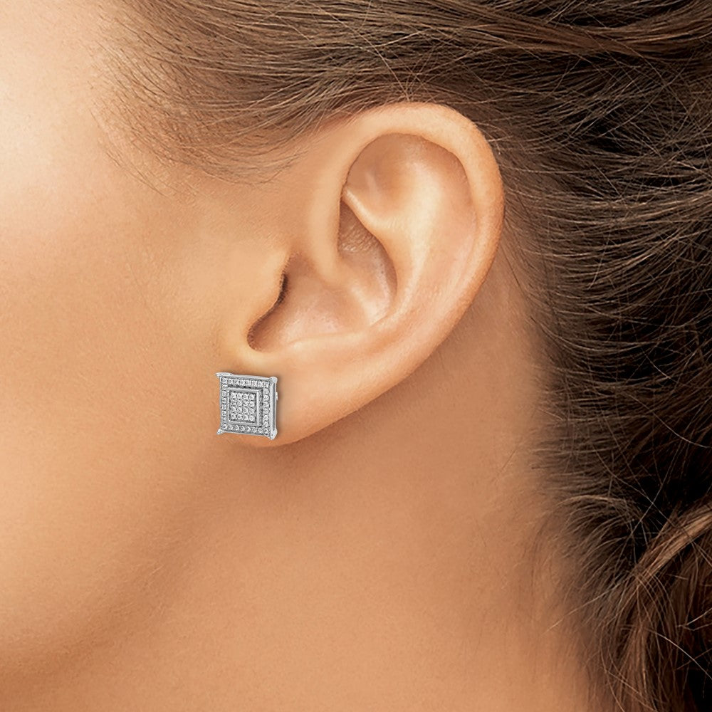 10K Weißgold Diamant Klein Doppelt Quadratisch Zargenfassung Ohrstecker