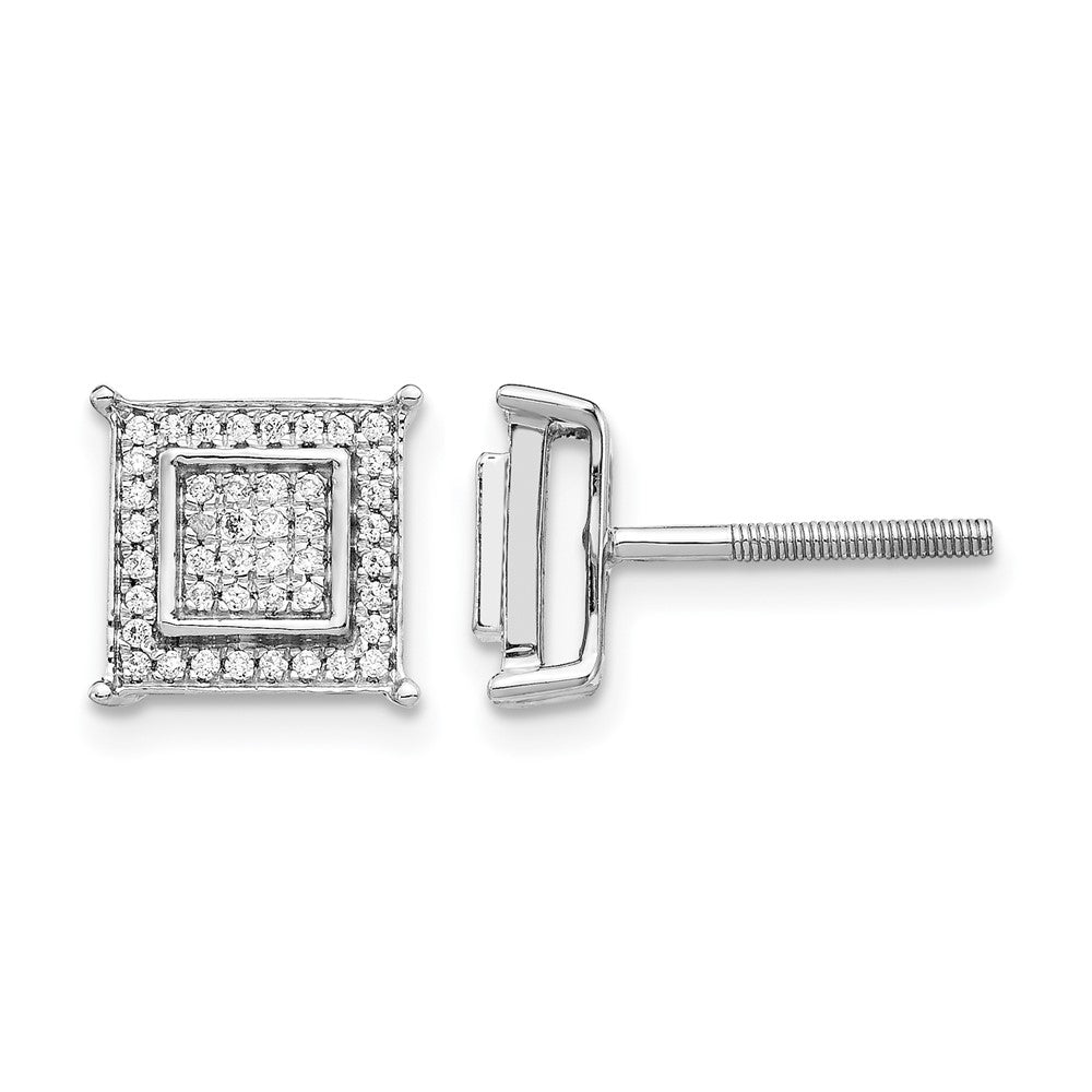 10K Weißgold Diamant Klein Doppelt Quadratisch Zargenfassung Ohrstecker