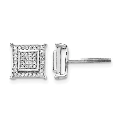 10K Weißgold Diamant Klein Doppelt Quadratisch Zargenfassung Ohrstecker