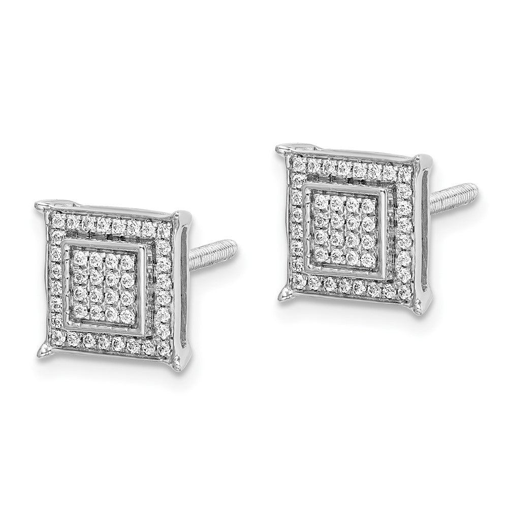 14K Weißgold Ohrstecker mit echten Diamanten in kleiner doppelter quadratischer Zargenfassung
