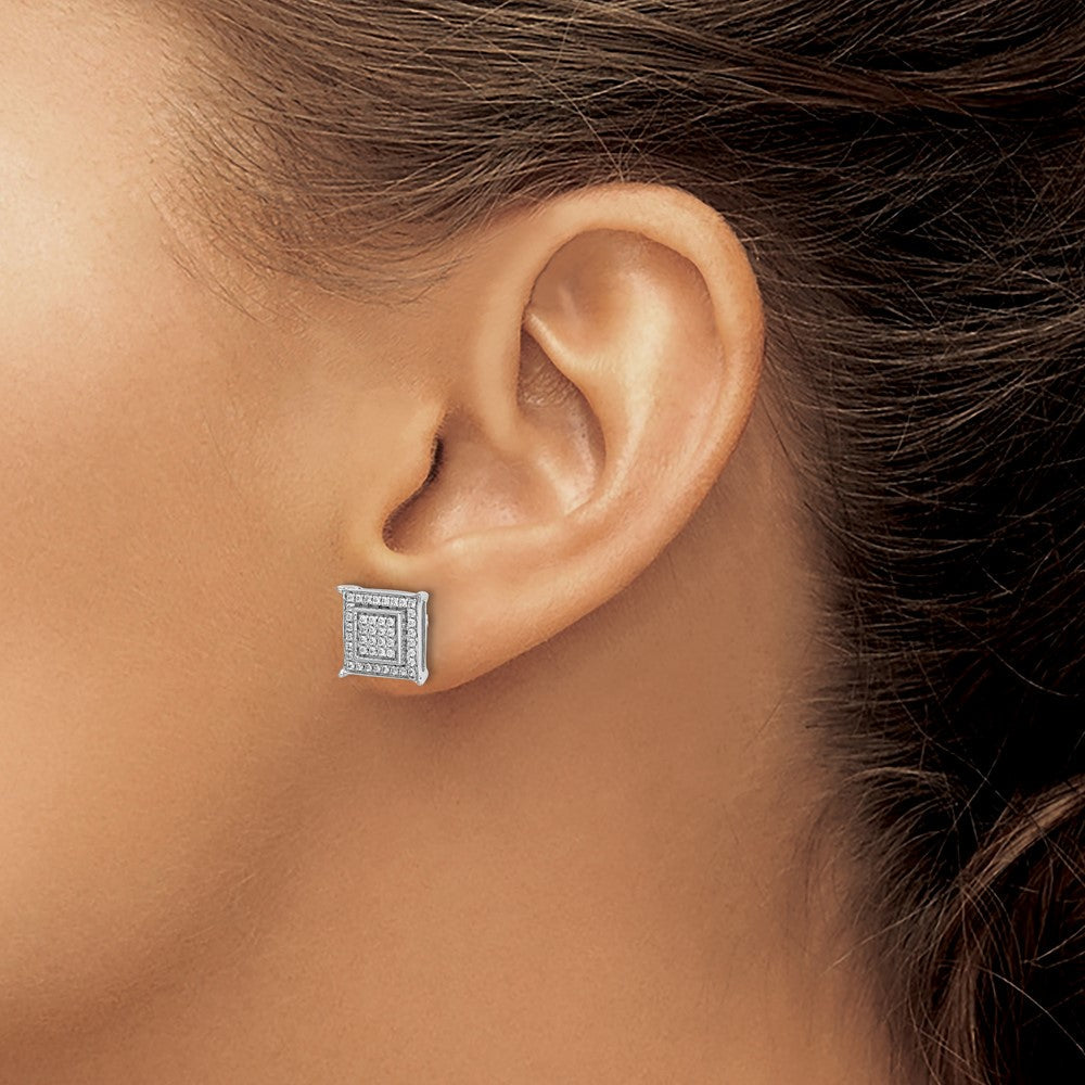 14K Weißgold Ohrstecker mit echten Diamanten in kleiner doppelter quadratischer Zargenfassung