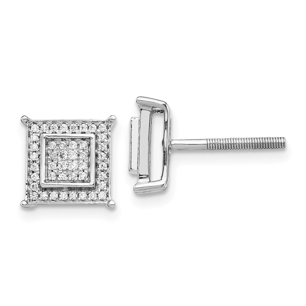 14K Weißgold Ohrstecker mit echten Diamanten in kleiner doppelter quadratischer Zargenfassung
