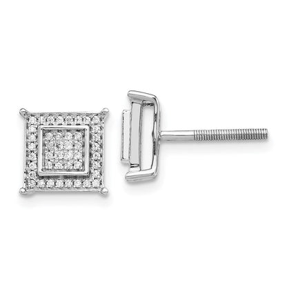 14K Weißgold Ohrstecker mit echten Diamanten in kleiner doppelter quadratischer Zargenfassung
