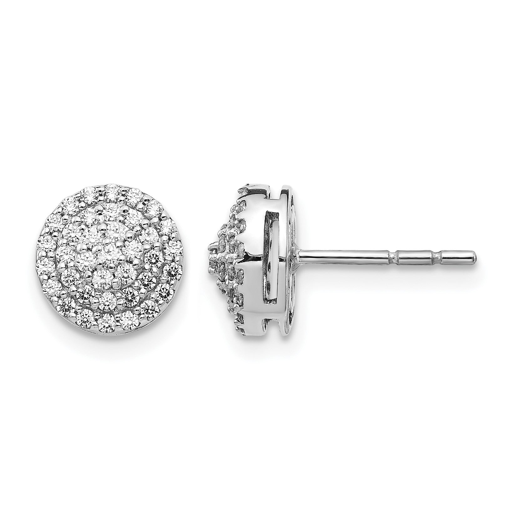 14K Weißgold Diamant-Cluster-Ohrstecker, rund
