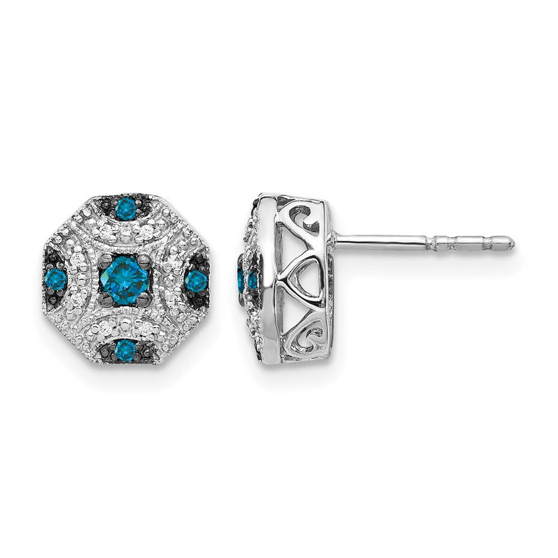 14K Weißgold Fantasie und Blau Diamant Ohrstecker