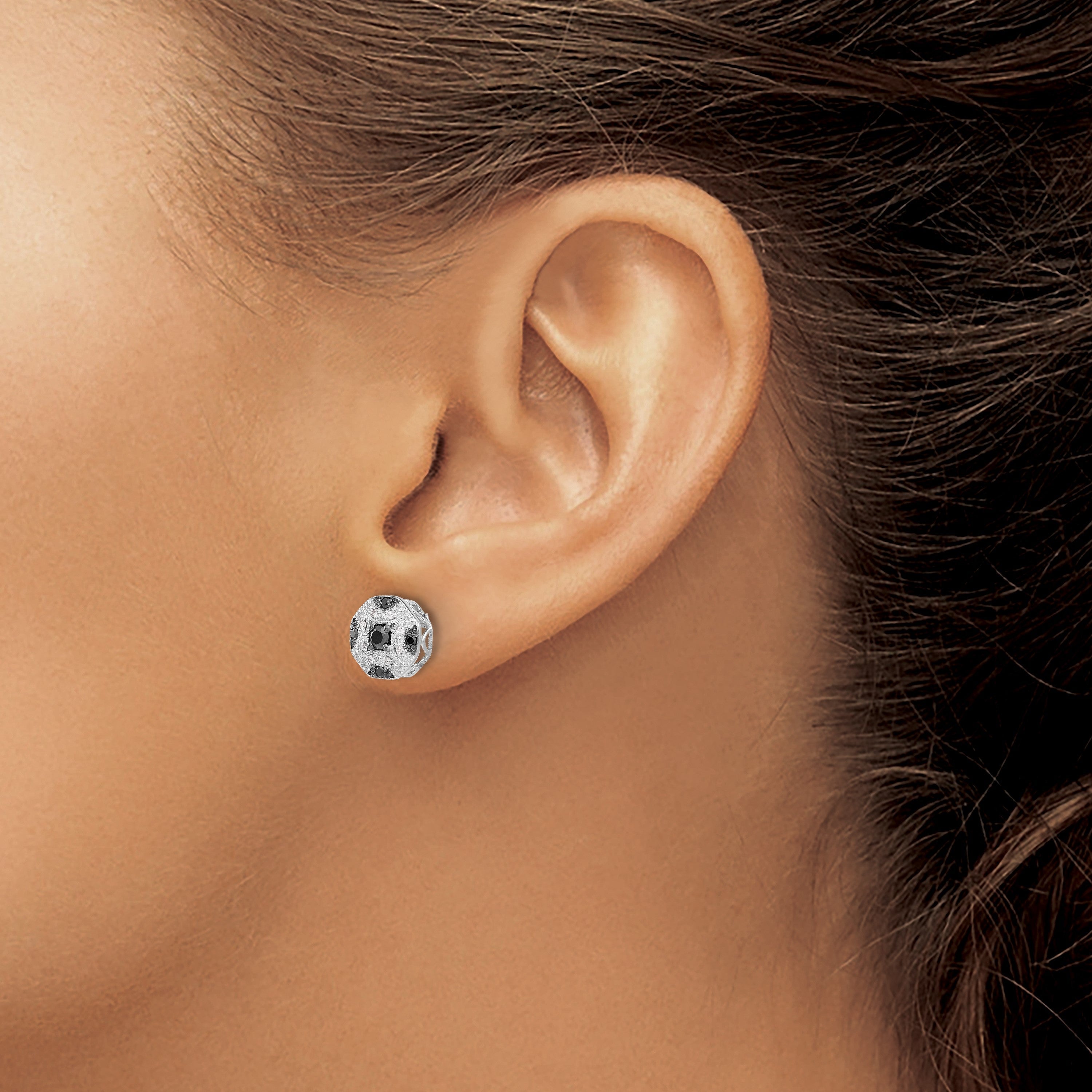 14K Weißgold Ohrstecker mit ausgefallenen weißen und schwarzen echten Diamanten