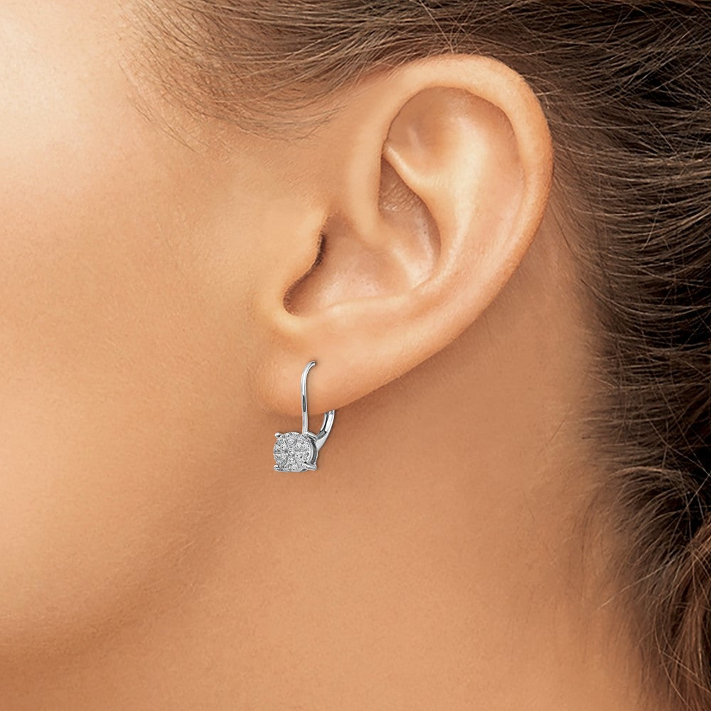 14K Weißgold Diamant-Cluster-Ohrringe mit Leverback-Verschluss
