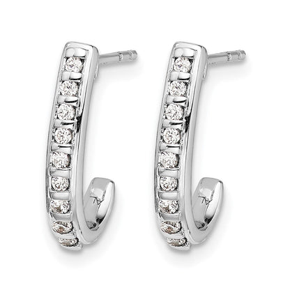 14K Weißgold Ohrringe mit echten Diamanten, J-Creolen mit Stecker