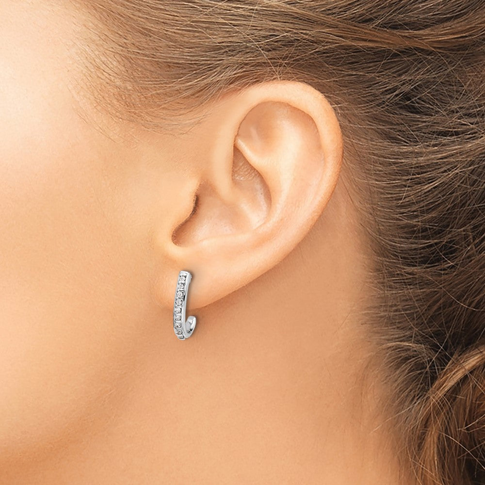 14K Weißgold Ohrringe mit echten Diamanten, J-Creolen mit Stecker