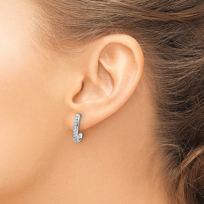 14K Weißgold Ohrringe mit echten Diamanten, J-Creolen mit Stecker