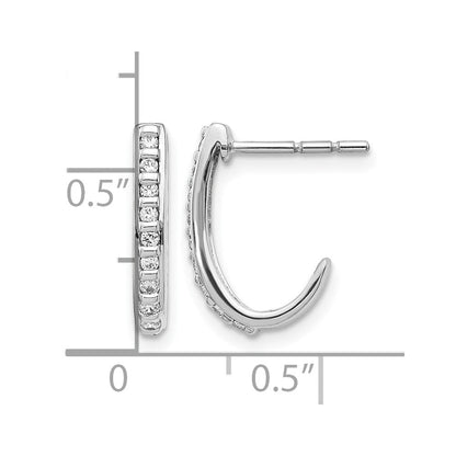 14K Weißgold Ohrringe mit echten Diamanten, J-Creolen mit Stecker