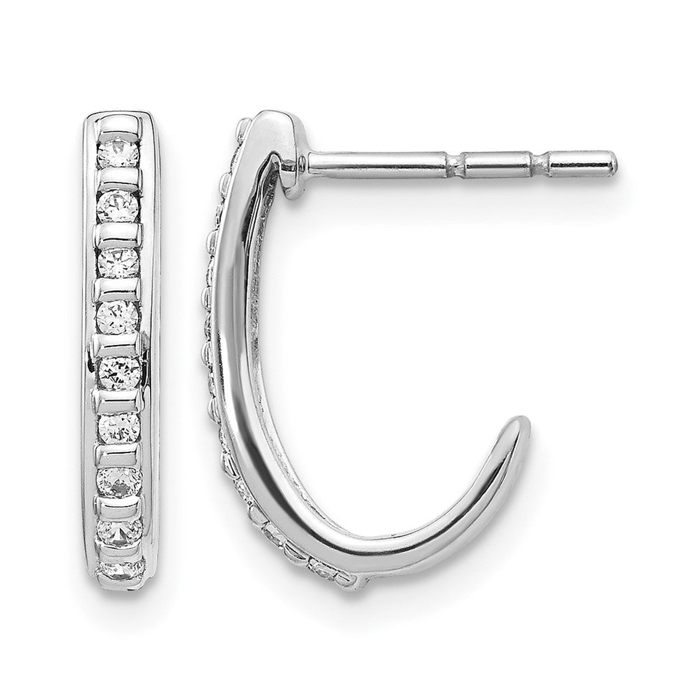 14K Weißgold Ohrringe mit echten Diamanten, J-Creolen mit Stecker