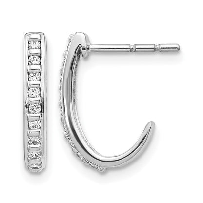 14K Weißgold Ohrringe mit echten Diamanten, J-Creolen mit Stecker