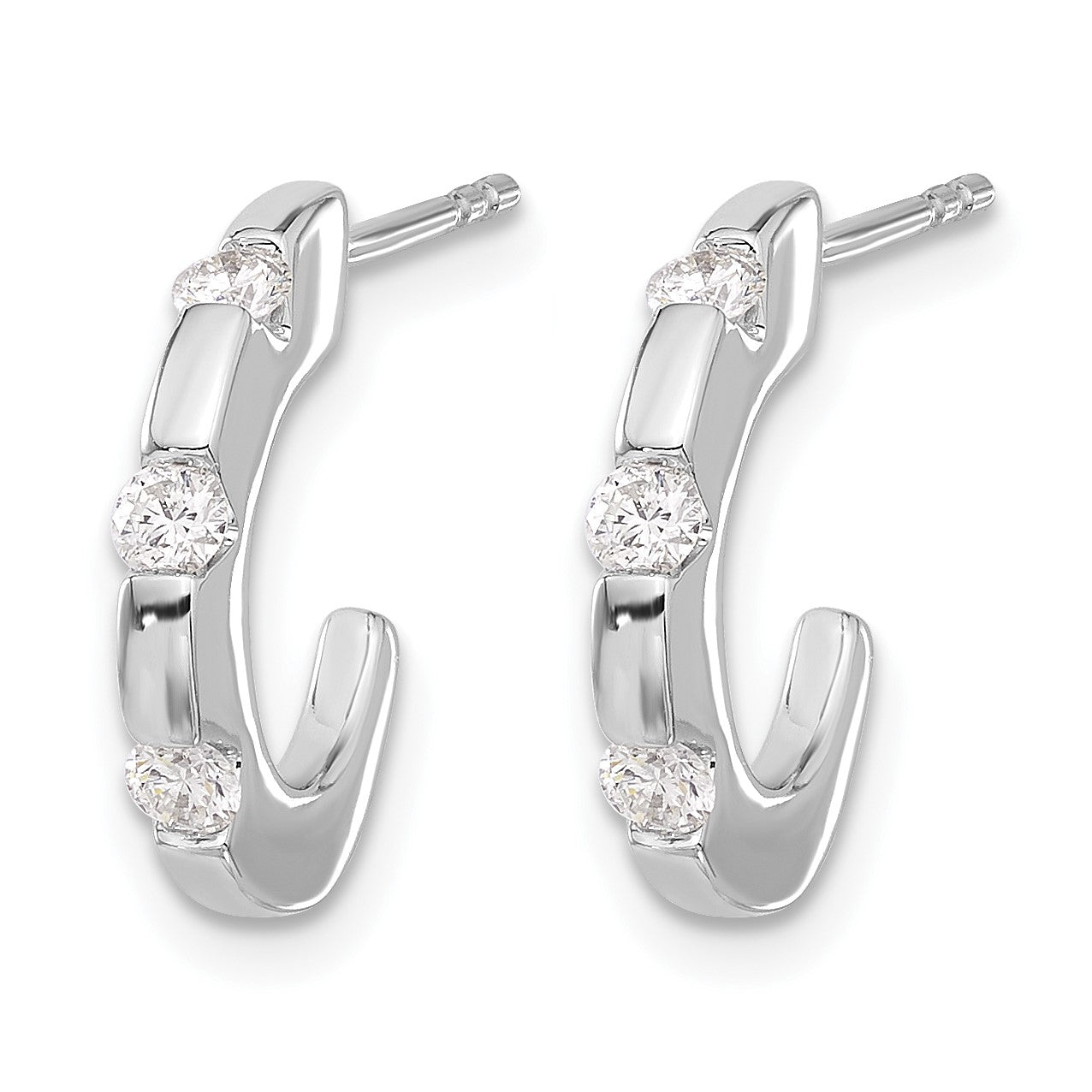 14K Weißgold Diamant-J-Creolen mit Ohrstecker-Verschluss