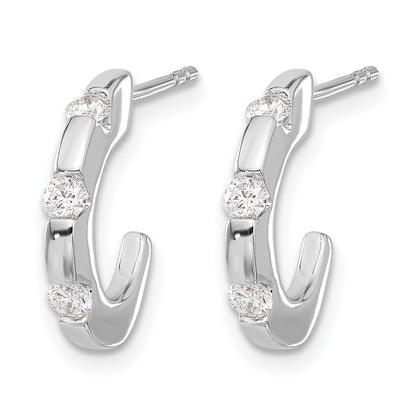 14K Weißgold Diamant-J-Creolen mit Ohrstecker-Verschluss
