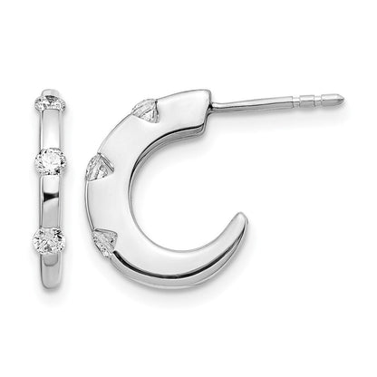 14K Weißgold Diamant-J-Creolen mit Ohrstecker-Verschluss