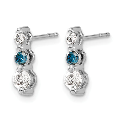 14K Weißgold Ohrringe mit blauen/weißen echten Diamanten