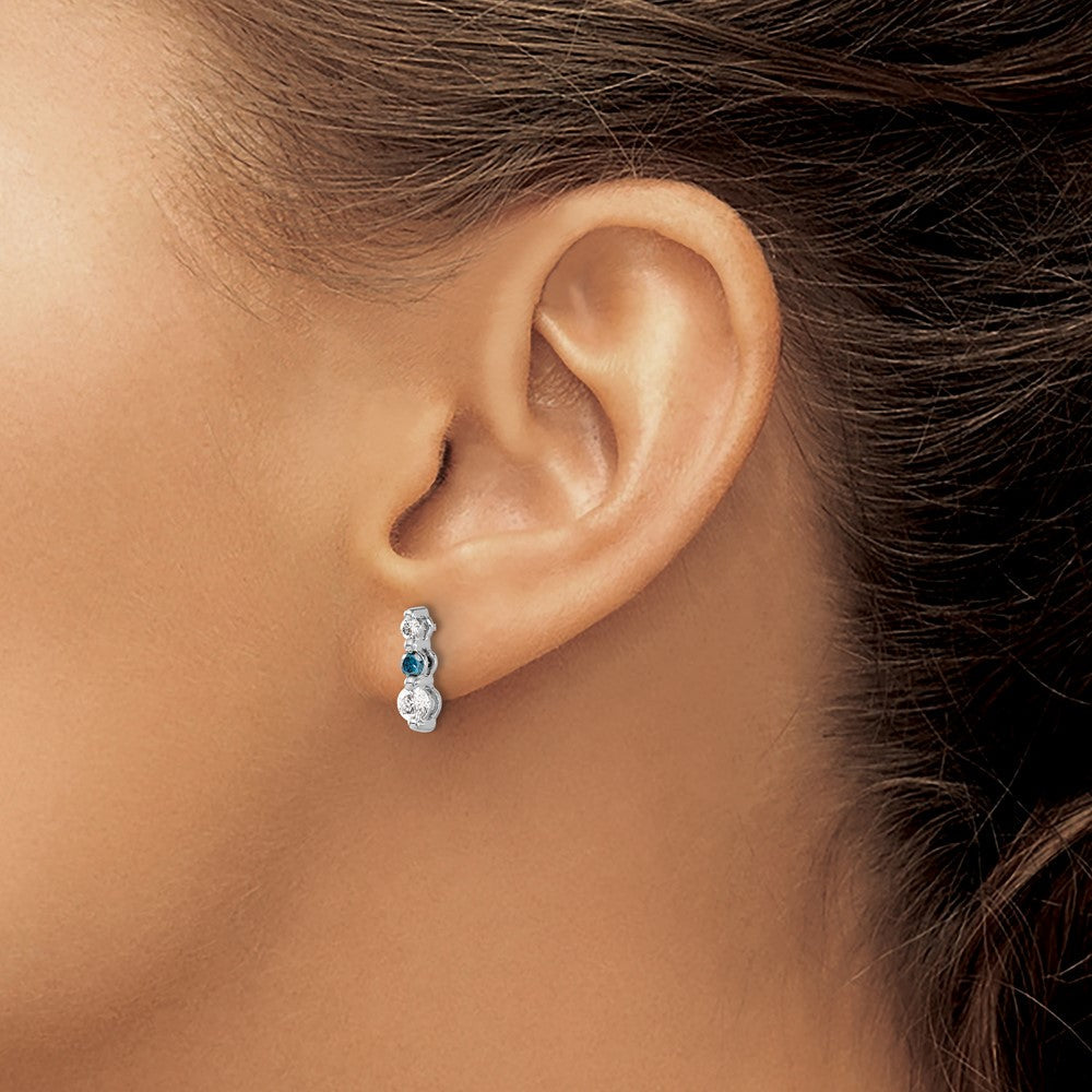 14K Weißgold Ohrringe mit blauen/weißen echten Diamanten