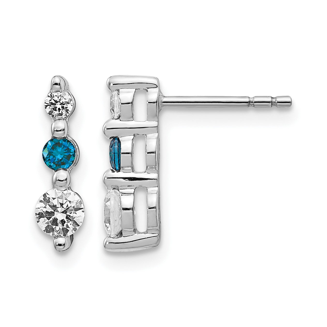 14K Weißgold Ohrringe mit blauen/weißen echten Diamanten