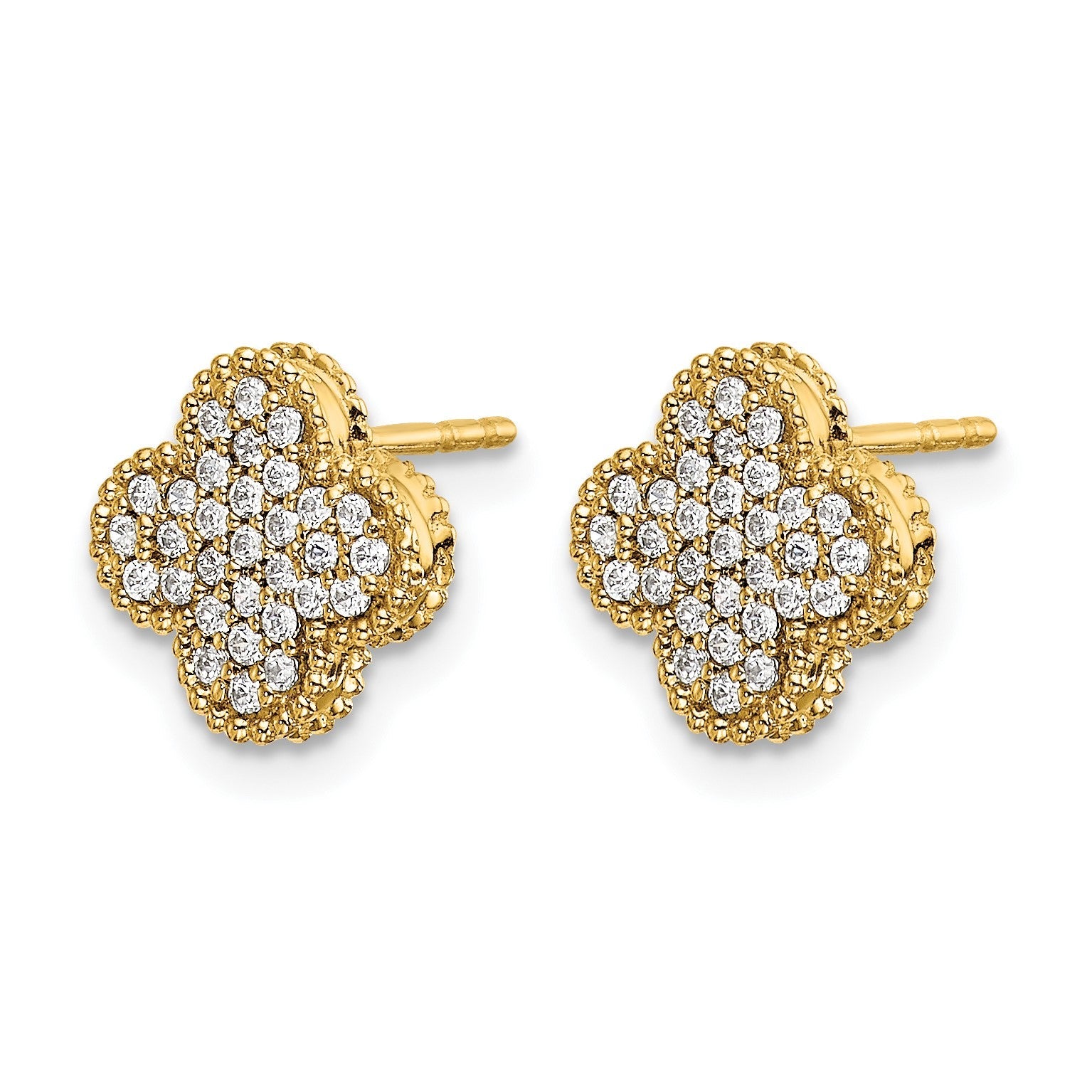 14K Gelbgold Ohrstecker mit echten Diamanten im Kleeblatt-Design
