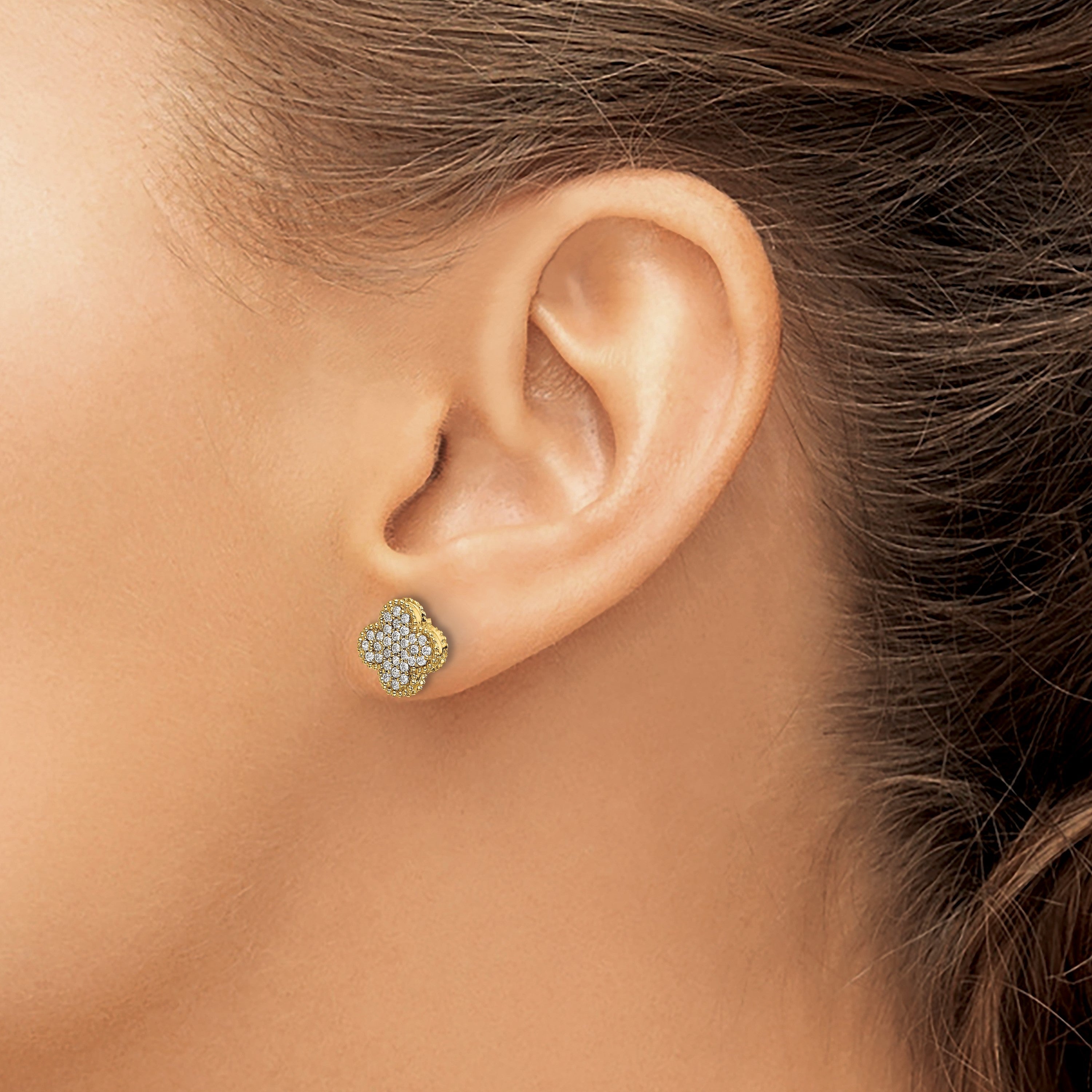 14K Gelbgold Ohrstecker mit echten Diamanten im Kleeblatt-Design