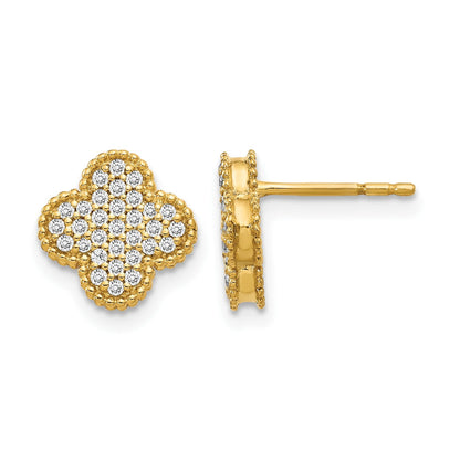 14K Gelbgold Ohrstecker mit echten Diamanten im Kleeblatt-Design