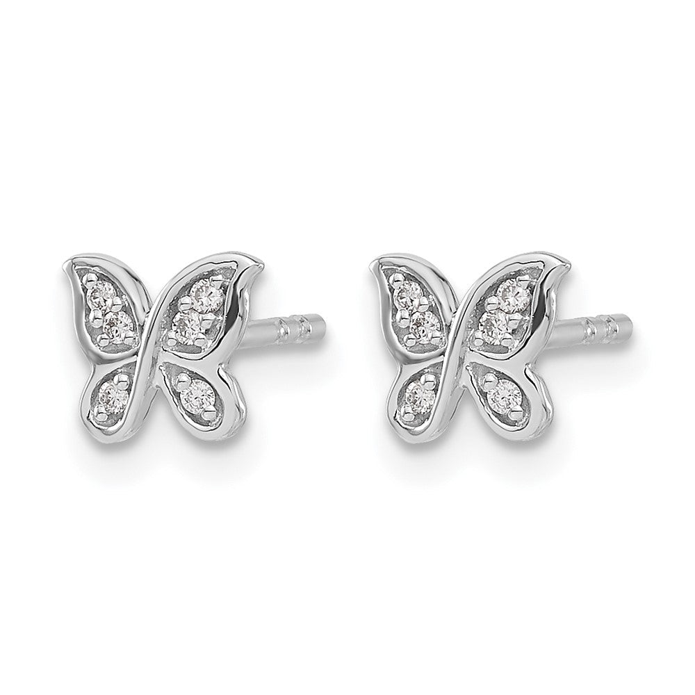 14K Weißgold Ohrstecker mit echten Diamanten, Schmetterling-Design