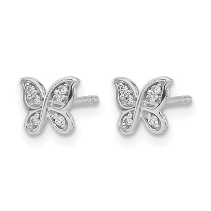 14K Weißgold Ohrstecker mit echten Diamanten, Schmetterling-Design
