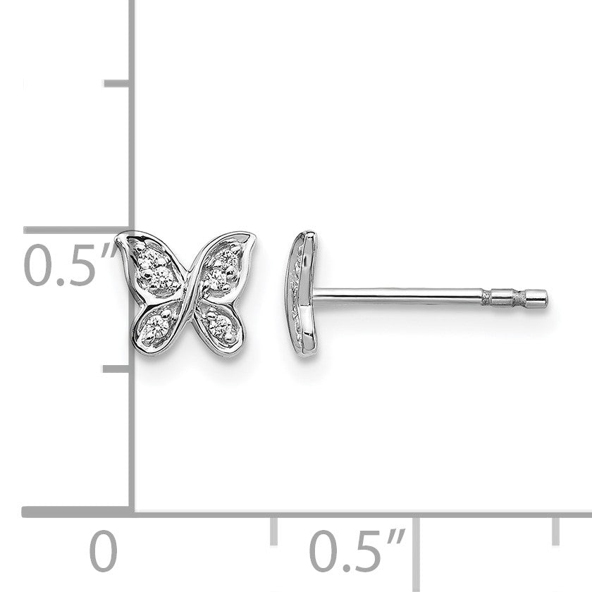 14K Weißgold Ohrstecker mit echten Diamanten, Schmetterling-Design