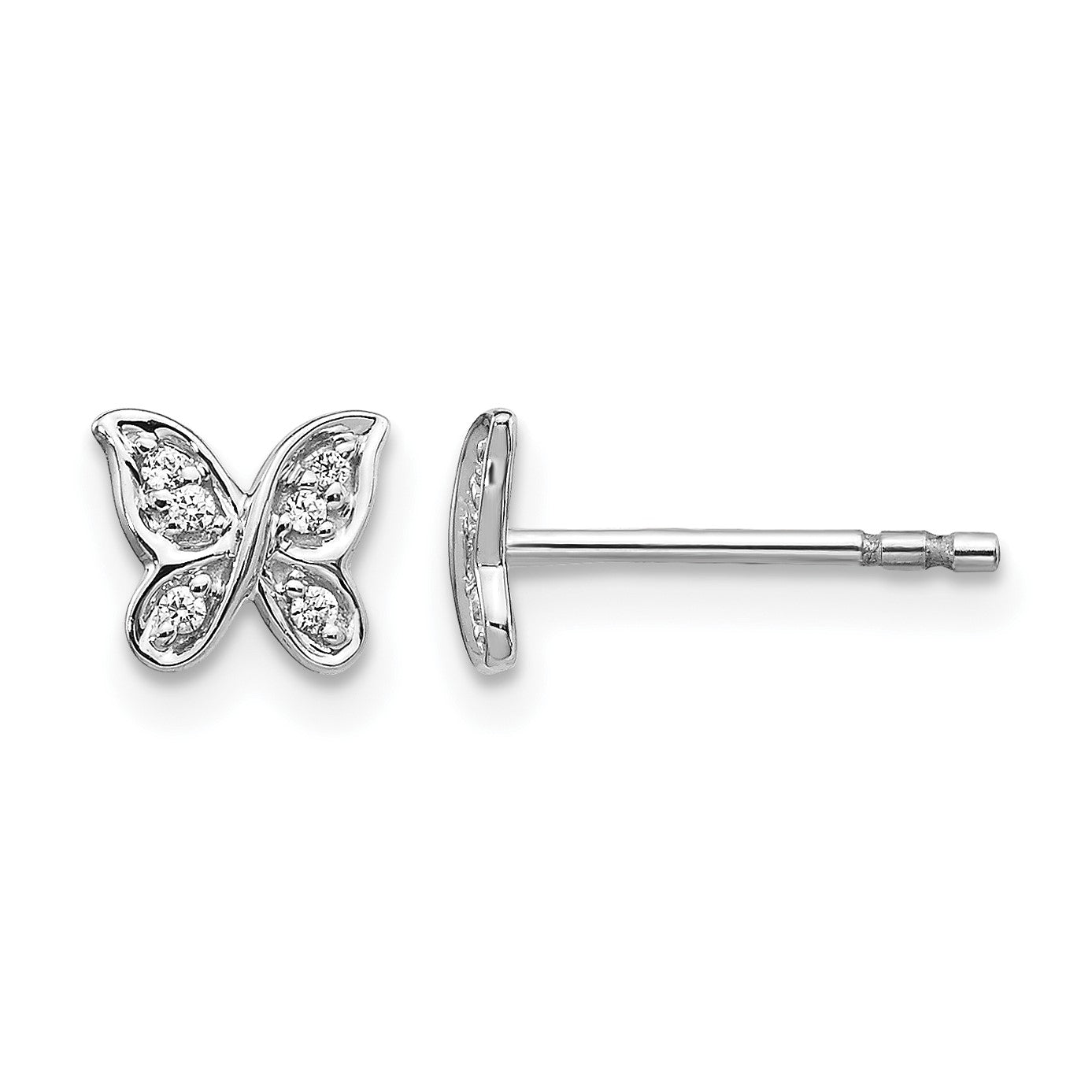 14K Weißgold Ohrstecker mit echten Diamanten, Schmetterling-Design