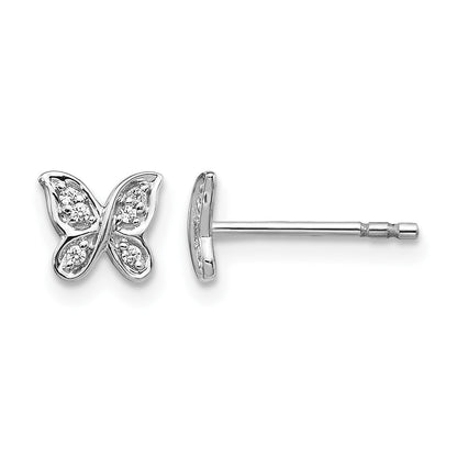 14K Weißgold Ohrstecker mit echten Diamanten, Schmetterling-Design