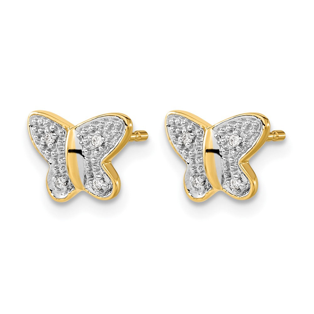14K Gelbgold mit Rhodium echte Diamant-Schmetterling-Ohrstecker
