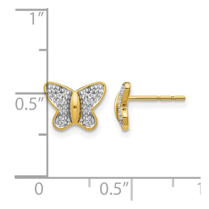 14K Gelbgold mit Rhodium echte Diamant-Schmetterling-Ohrstecker