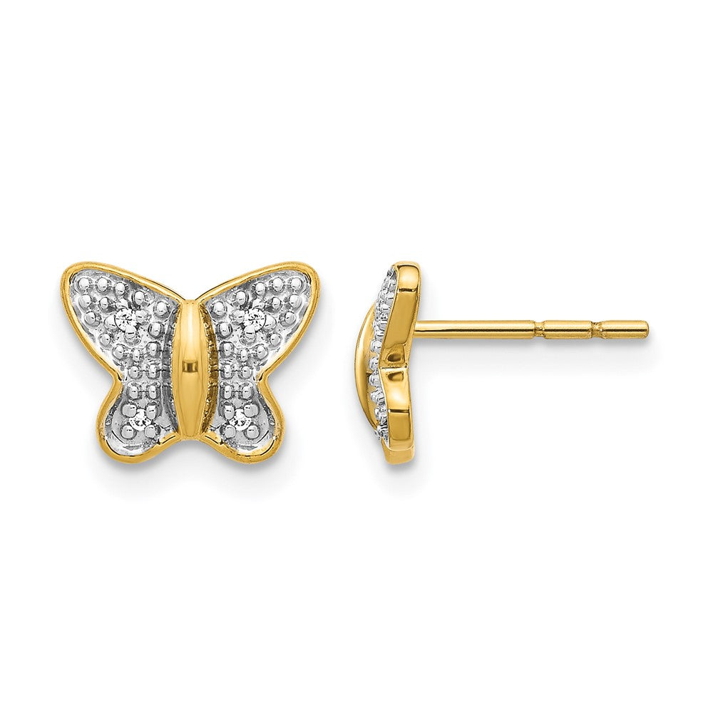 14K Gelbgold mit Rhodium echte Diamant-Schmetterling-Ohrstecker