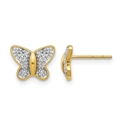 14K Gelbgold mit Rhodium echte Diamant-Schmetterling-Ohrstecker