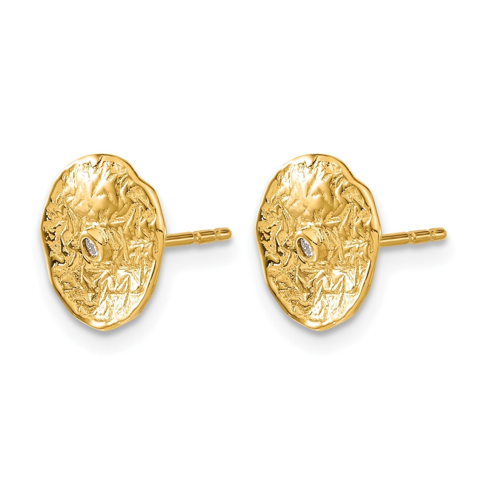 14K Gelbgold Ohrringe mit kleinem strukturiertem Kreis und echten Diamanten