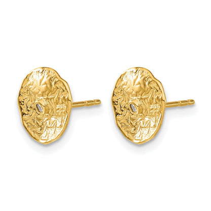 14K Gelbgold Ohrringe mit kleinem strukturiertem Kreis und echten Diamanten