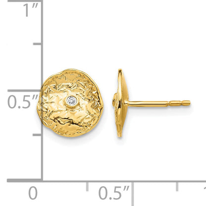 14K Gelbgold Ohrringe mit kleinem strukturiertem Kreis und echten Diamanten