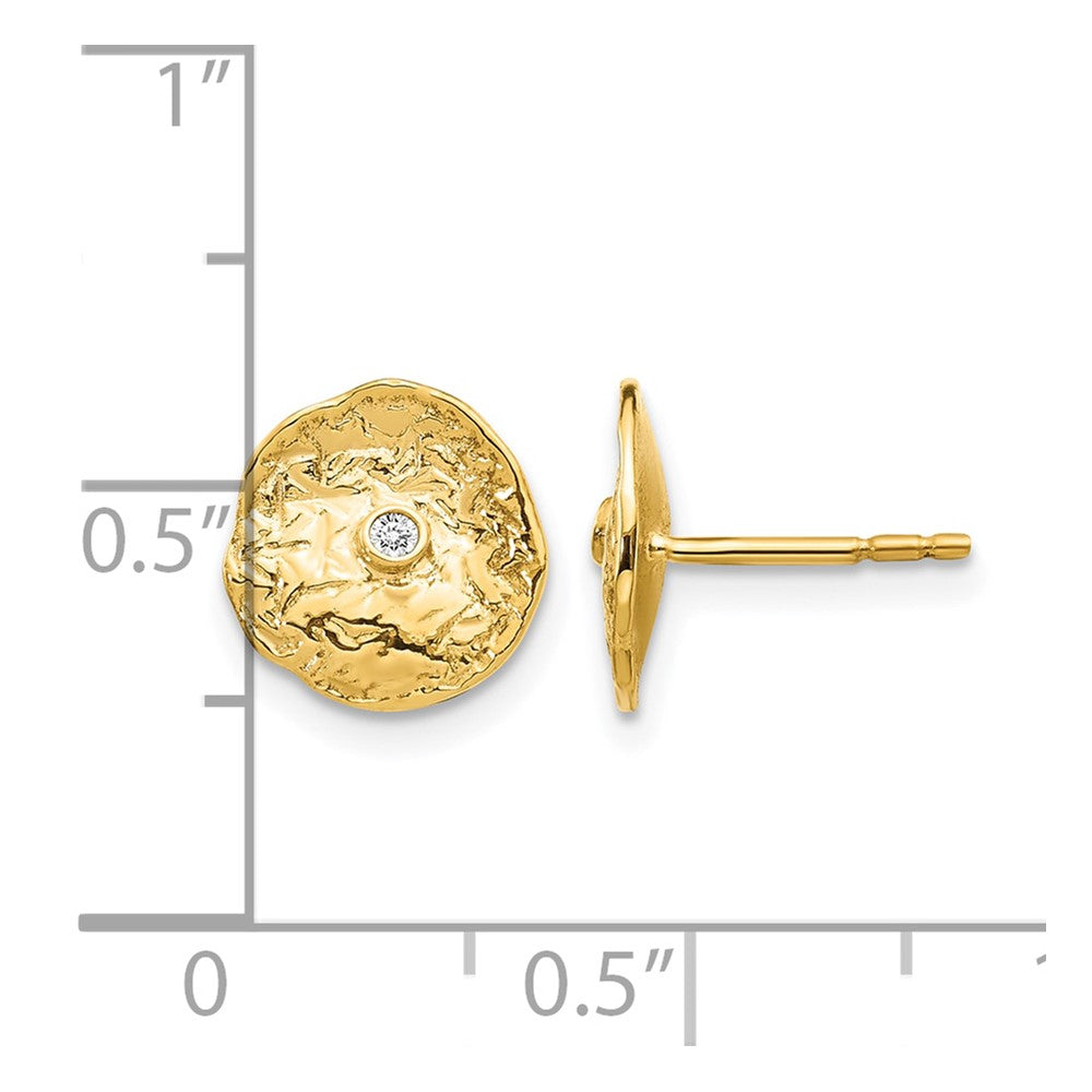 14K Gelbgold Ohrringe mit kleinem strukturiertem Kreis und echten Diamanten