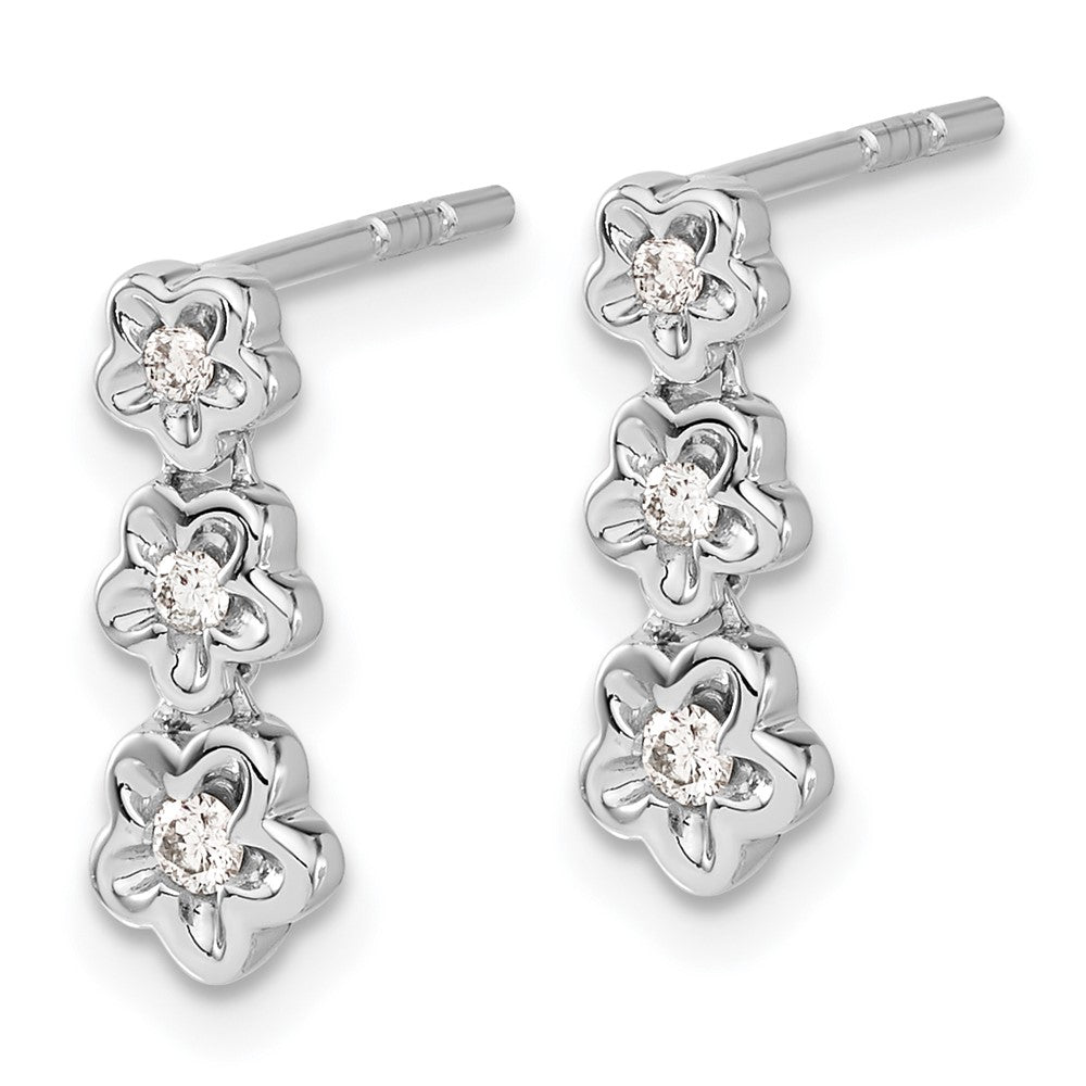 14K Weißgold Ohrstecker mit echten Diamanten im 3-Blüten-Design
