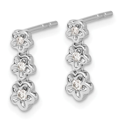 14K Weißgold Ohrstecker mit echten Diamanten im 3-Blüten-Design