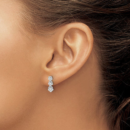 14K Weißgold Ohrstecker mit echten Diamanten im 3-Blüten-Design
