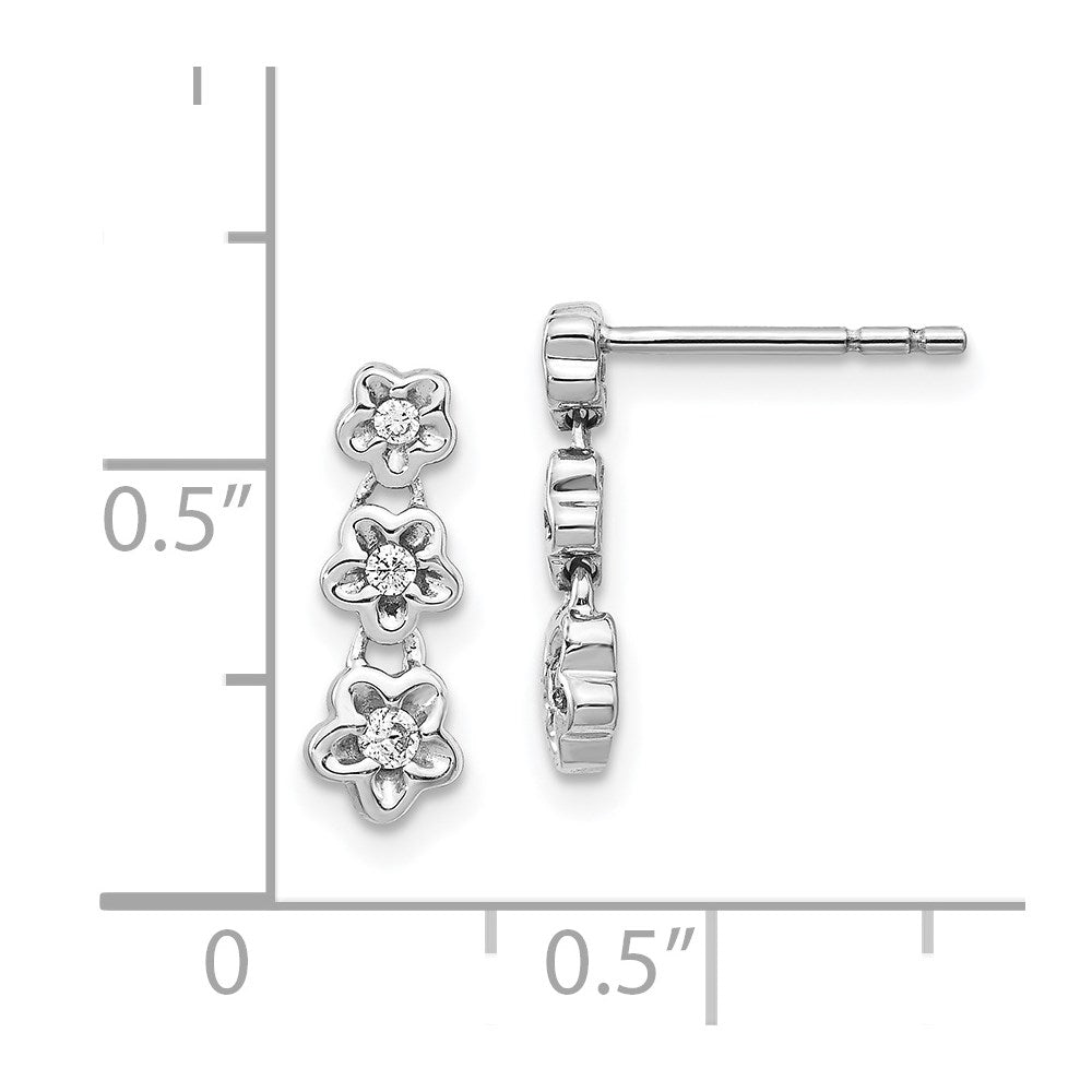 14K Weißgold Ohrstecker mit echten Diamanten im 3-Blüten-Design