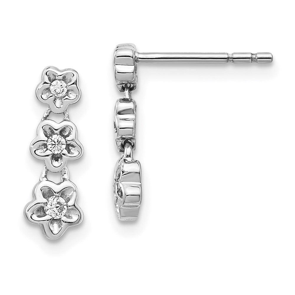 14K Weißgold Ohrstecker mit echten Diamanten im 3-Blüten-Design