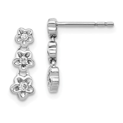 14K Weißgold Ohrstecker mit echten Diamanten im 3-Blüten-Design