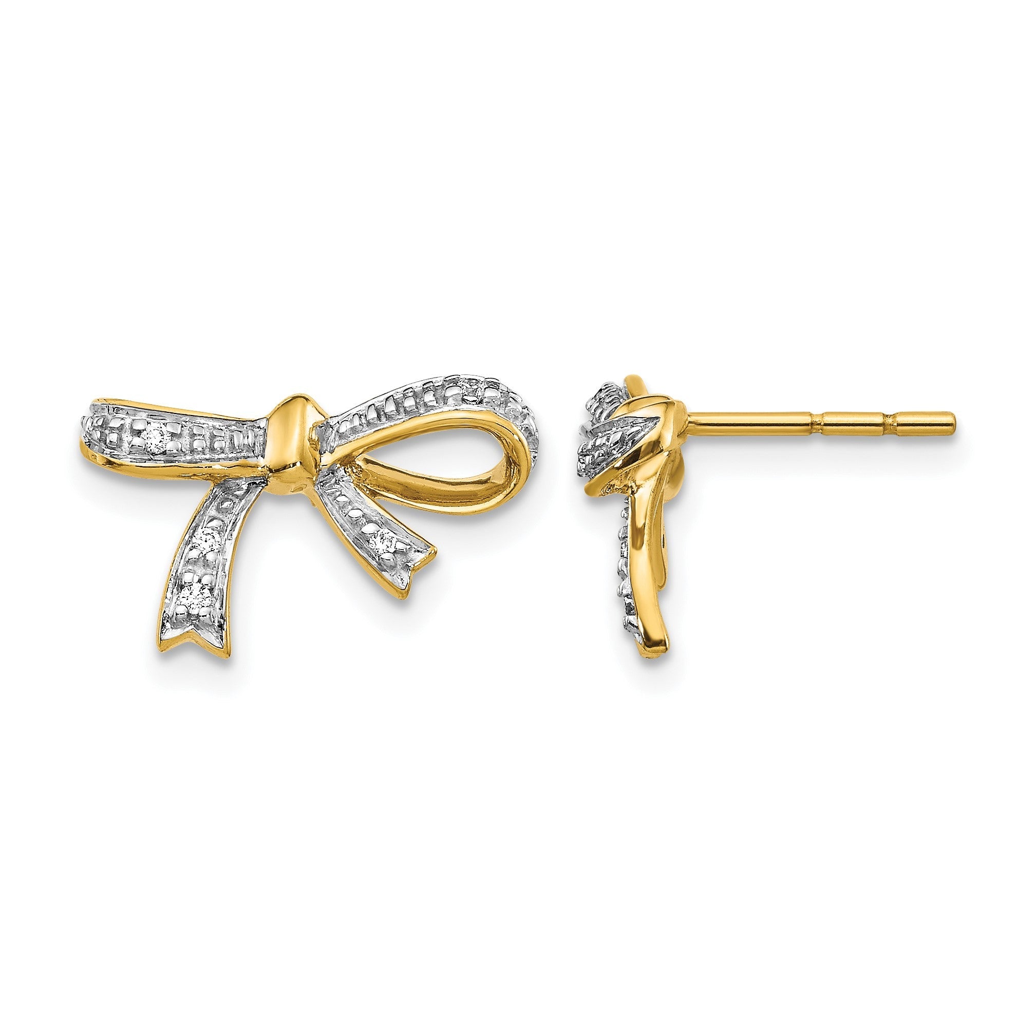 14K Gelbgold Ohrstecker mit echten Diamanten in Schleifenform