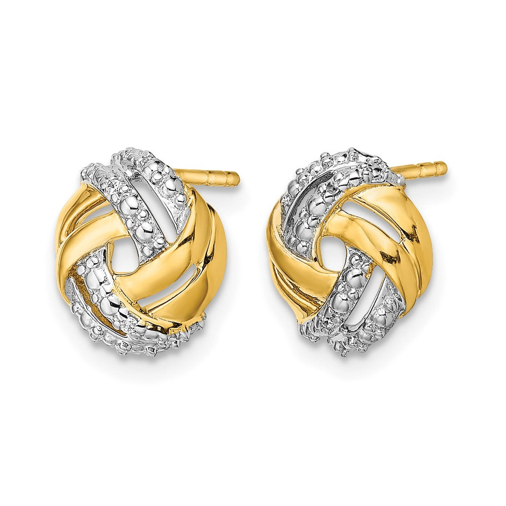14K Gelbgold Ohrstecker mit echten Diamanten, rund, mit Rhodium-Akzenten